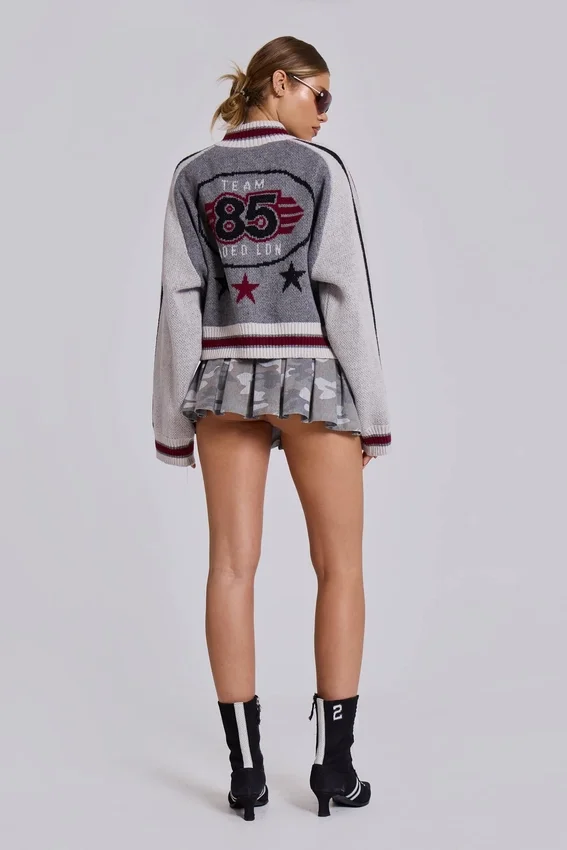 Chaqueta bomber de punto gris del Team 85