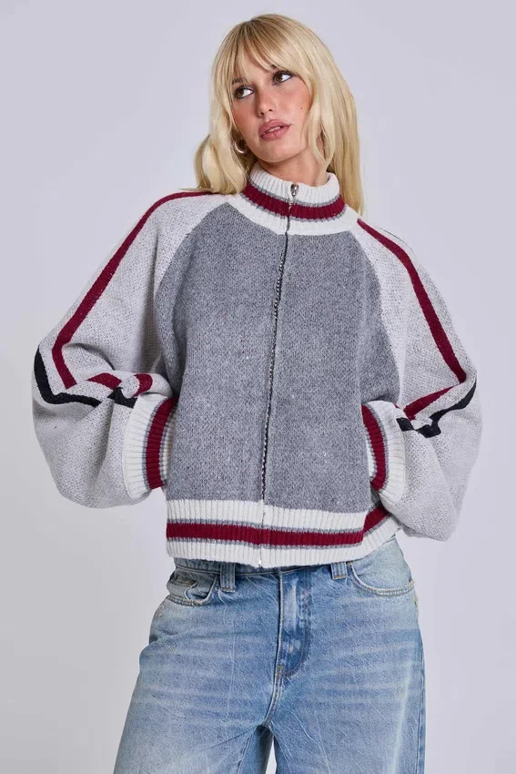Chaqueta bomber de punto gris del Team 85