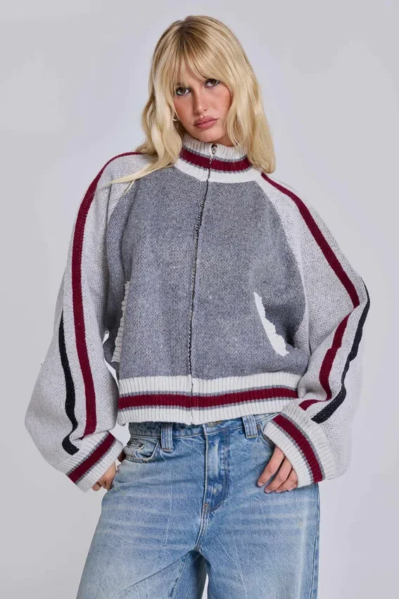 Chaqueta bomber de punto gris del Team 85
