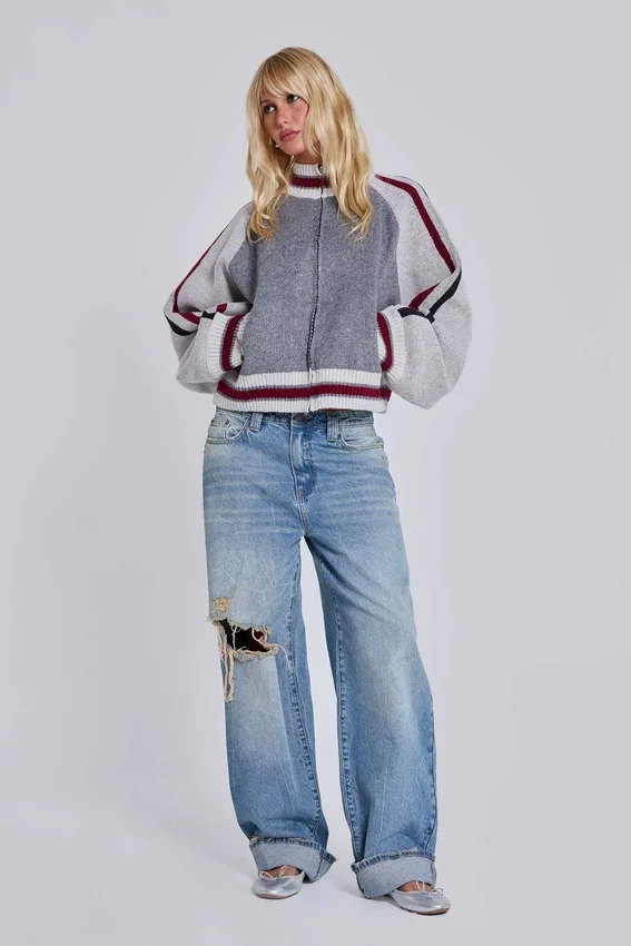 Chaqueta bomber de punto gris del Team 85