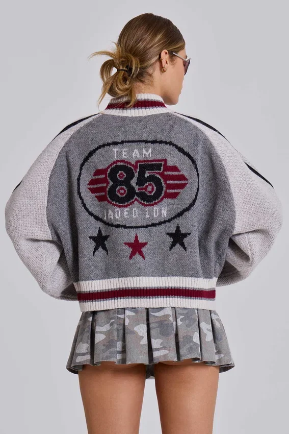 Chaqueta bomber de punto gris del Team 85