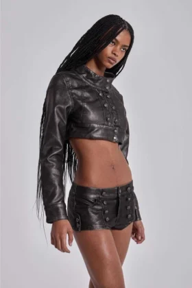 Chaqueta corta militar de cuero sintético «Alektra»