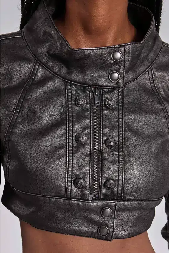 Chaqueta corta militar de cuero sintético «Alektra»