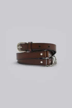 Cinturón de cuero marrón Saddle Skinny