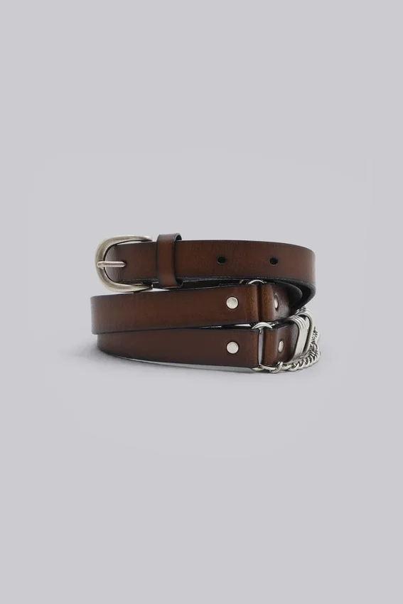 Cinturón de cuero marrón Saddle Skinny