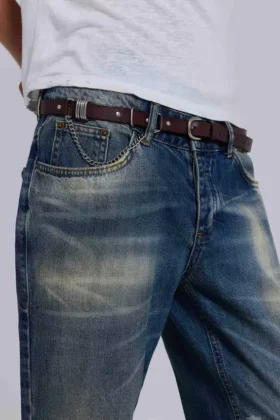 Cinturón de cuero marrón Saddle Skinny