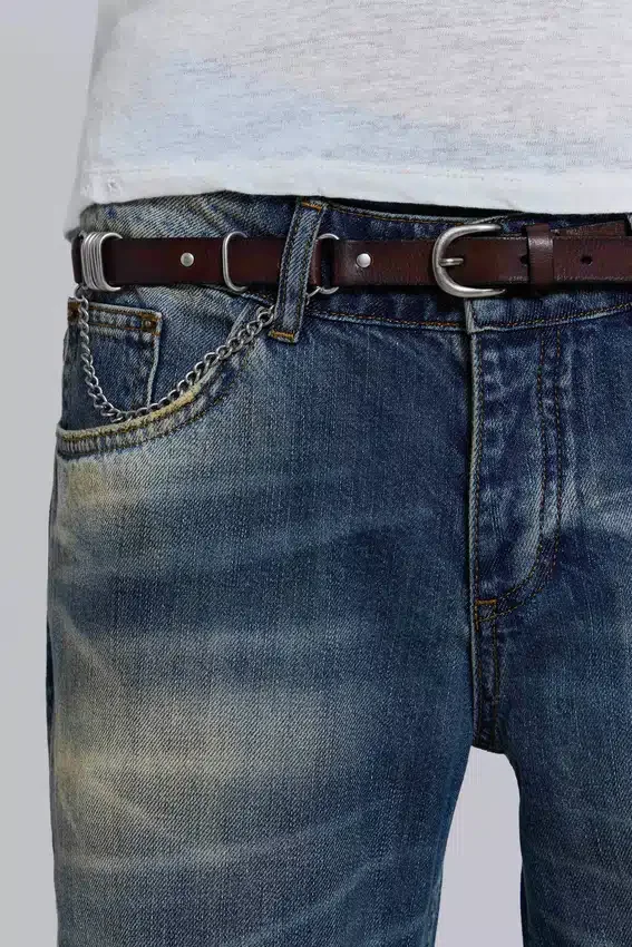 Cinturón de cuero marrón Saddle Skinny