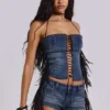 Corsé «Odile» de denim con flecos y cordones