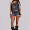 Corsé «Odile» de denim con flecos y cordones