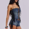 Corsé «Odile» de denim con flecos y cordones