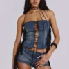 Corsé «Odile» de denim con flecos y cordones