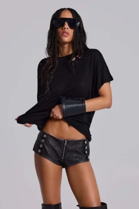 Minishorts «Rebel Military» de cuero sintético