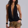 Minishorts «Vaca» de imitación de piel con costura de látigo en marrón claro