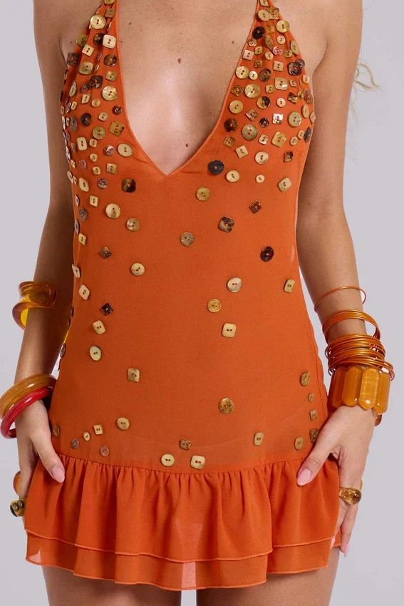 Minivestido «Button Me Up» en color papaya