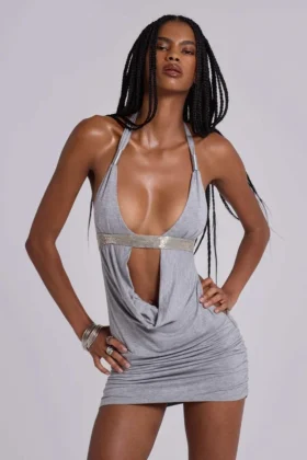 Minivestido con aberturas Anora en gris jaspeado