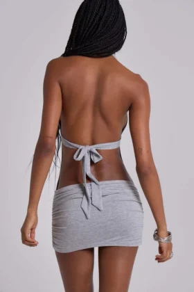 Minivestido con aberturas Anora en gris jaspeado