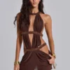 Minivestido con aberturas de 6AM en color cacao