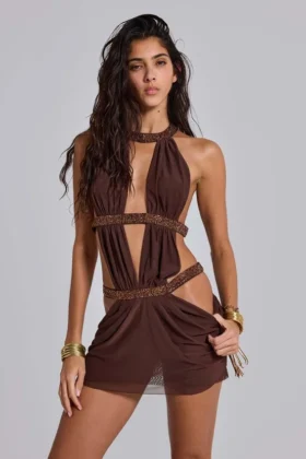Minivestido con aberturas de 6AM en color cacao