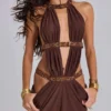 Minivestido con aberturas de 6AM en color cacao