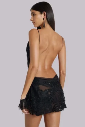 Minivestido de encaje con apliques Shadea en negro