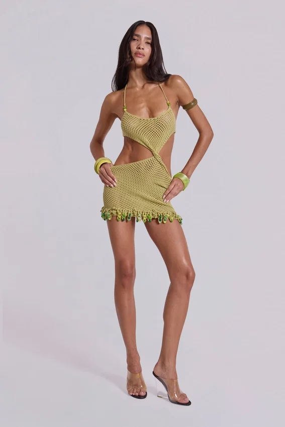 Minivestido de ganchillo con abalorios de Kuuma