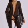 Minivestido de malla con escote pronunciado Aria en marrón