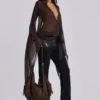 Minivestido de malla con escote pronunciado Aria en marrón