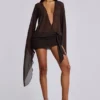 Minivestido de malla con escote pronunciado Aria en marrón