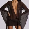 Minivestido de malla con escote pronunciado Aria en marrón