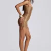 Minivestido «Idol» de estilo vendaje metalizado en color bronce