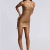 Minivestido «Idol» de estilo vendaje metalizado en color bronce