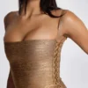 Minivestido «Idol» de estilo vendaje metalizado en color bronce