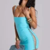 Minivestido «Idol» tipo vendaje en turquesa