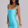 Minivestido «Idol» tipo vendaje en turquesa