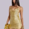 Minivestido Lavinia con flecos y espalda descubierta en dorado