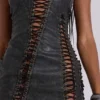 Minivestido negro de imitación de cuero con cordones «Odile»