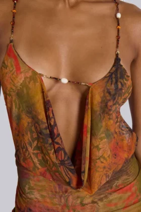 Minivestido sin espalda Hina con ribetes de abalorios
