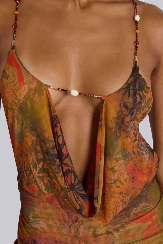 Minivestido sin espalda Hina con ribetes de abalorios