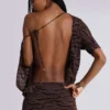 Minivestido sin espalda «Ophidian» en devoré con estampado de cebra