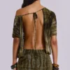 Minivestido sin espalda «Ophidian» en devoré con estampado de cocodrilo