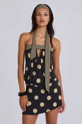 Minivestido sin tirantes Lola con estampado de lunares y rayas