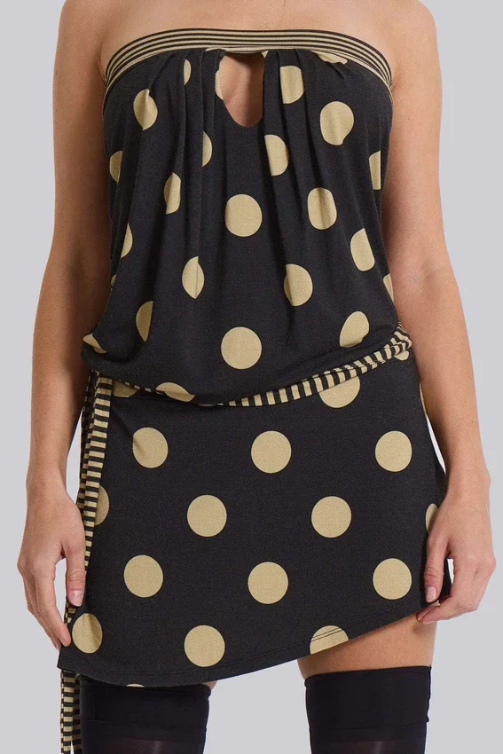 Minivestido sin tirantes Lola con estampado de lunares y rayas