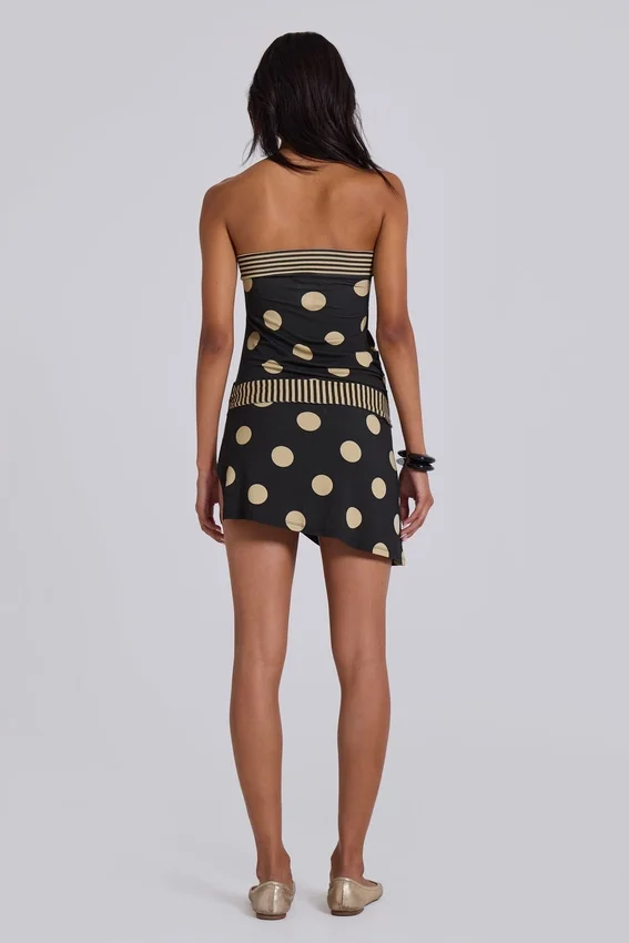 Minivestido sin tirantes Lola con estampado de lunares y rayas