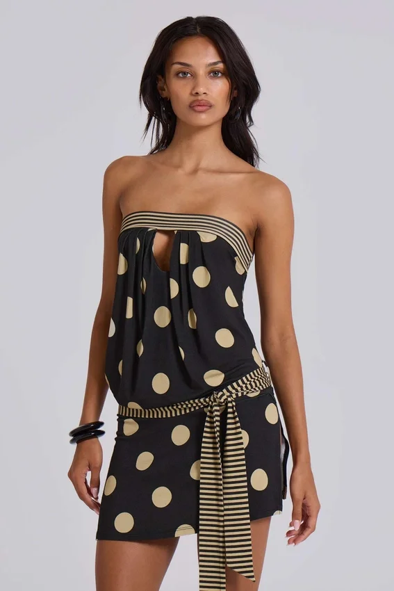 Minivestido sin tirantes Lola con estampado de lunares y rayas