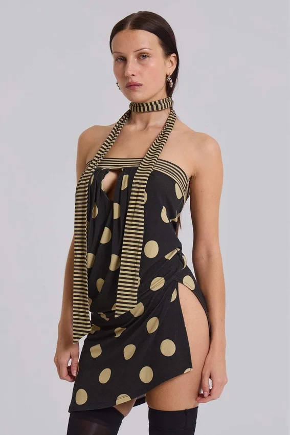 Minivestido sin tirantes Lola con estampado de lunares y rayas