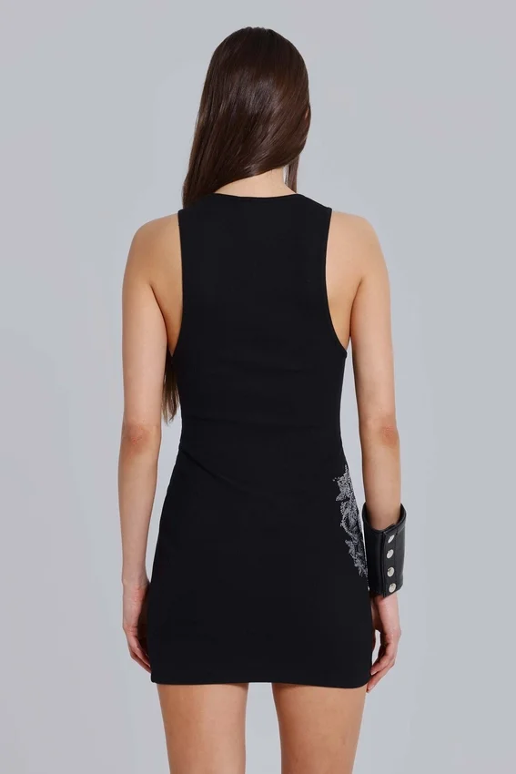 Minivestido tipo chaleco con flor de lis de strass de Rock Revival