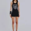 Minivestido tipo chaleco con flor de lis de strass de Rock Revival