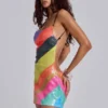 Minivestido Toryn sin espalda con rayas y lentejuelas