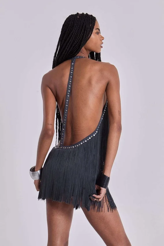 Minivestido «Vadra» con flecos y espalda descubierta