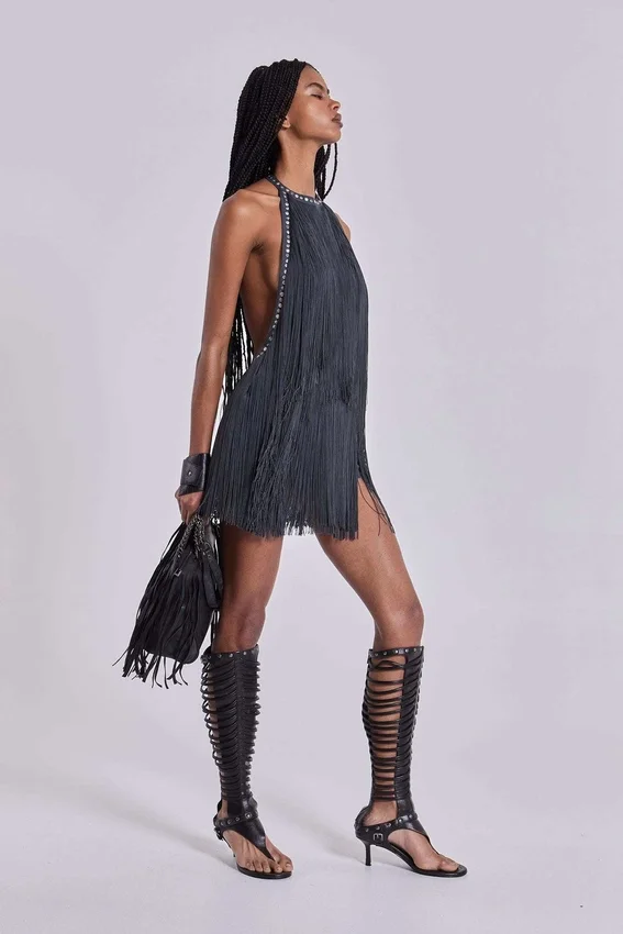Minivestido «Vadra» con flecos y espalda descubierta